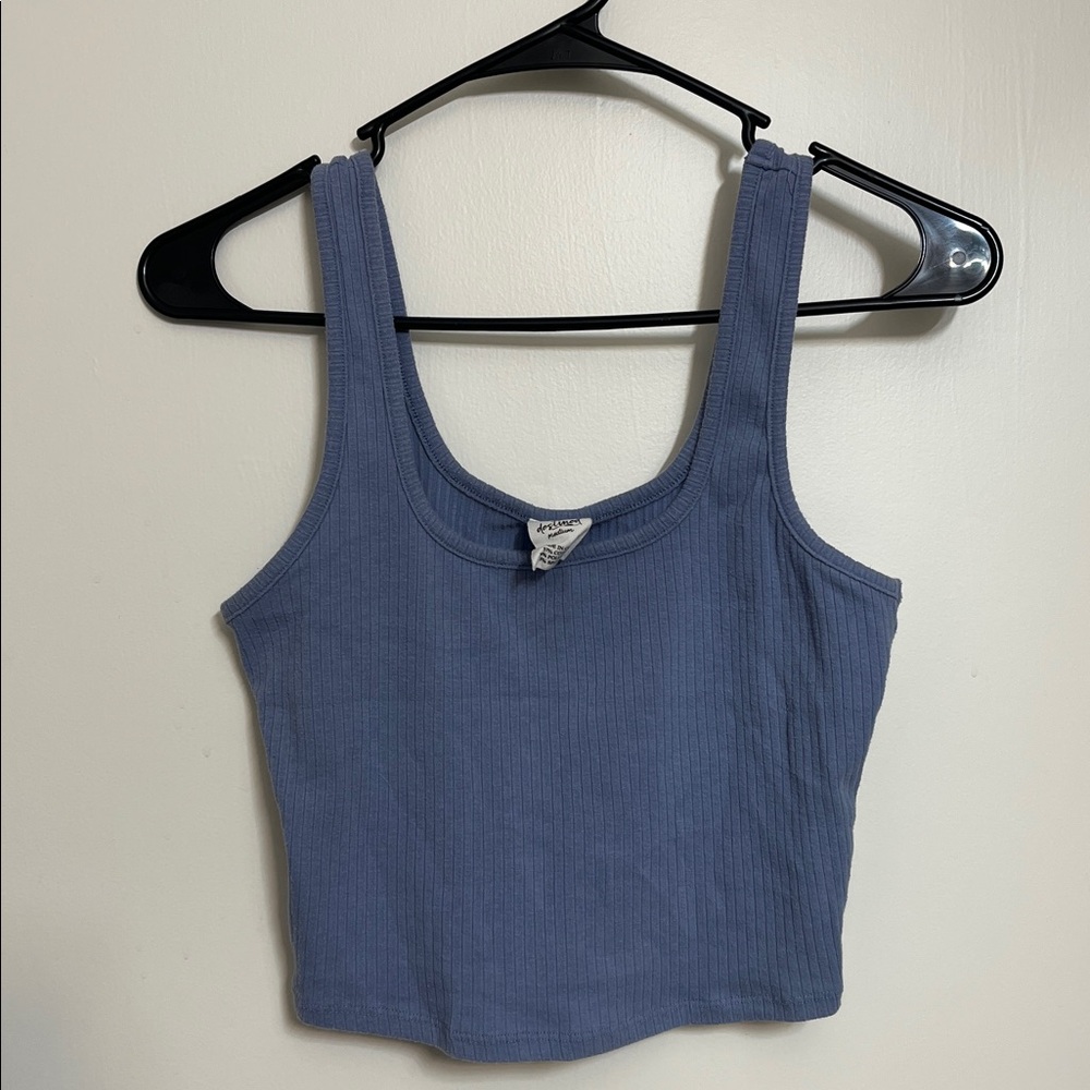 Blue Ribbed Crop Top - Picture 1 of 3